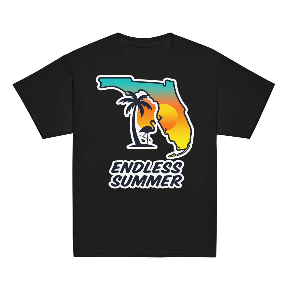Endless Summer Florida on a Black youth classic tee