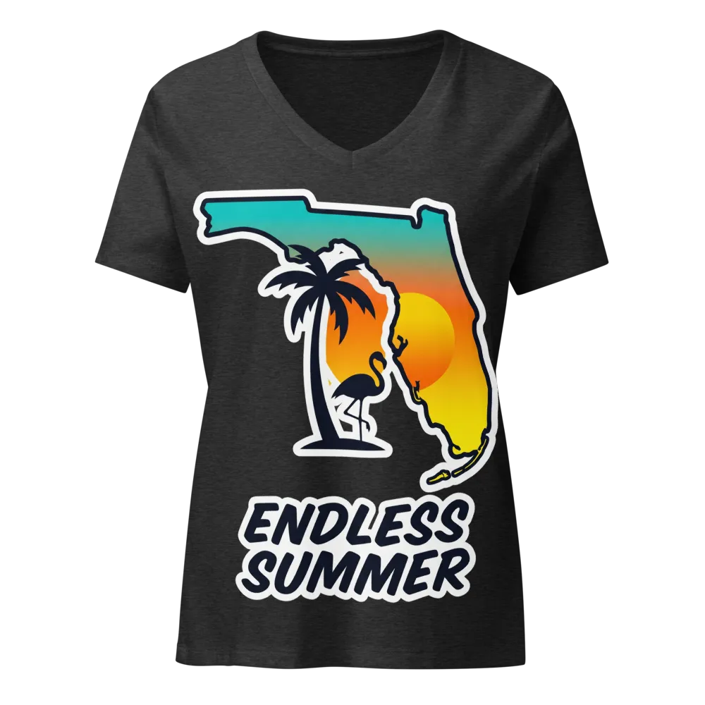 Endless Summer Florida Women's Tee on a Heather Navy women's relaxed v-neck t-shirt
