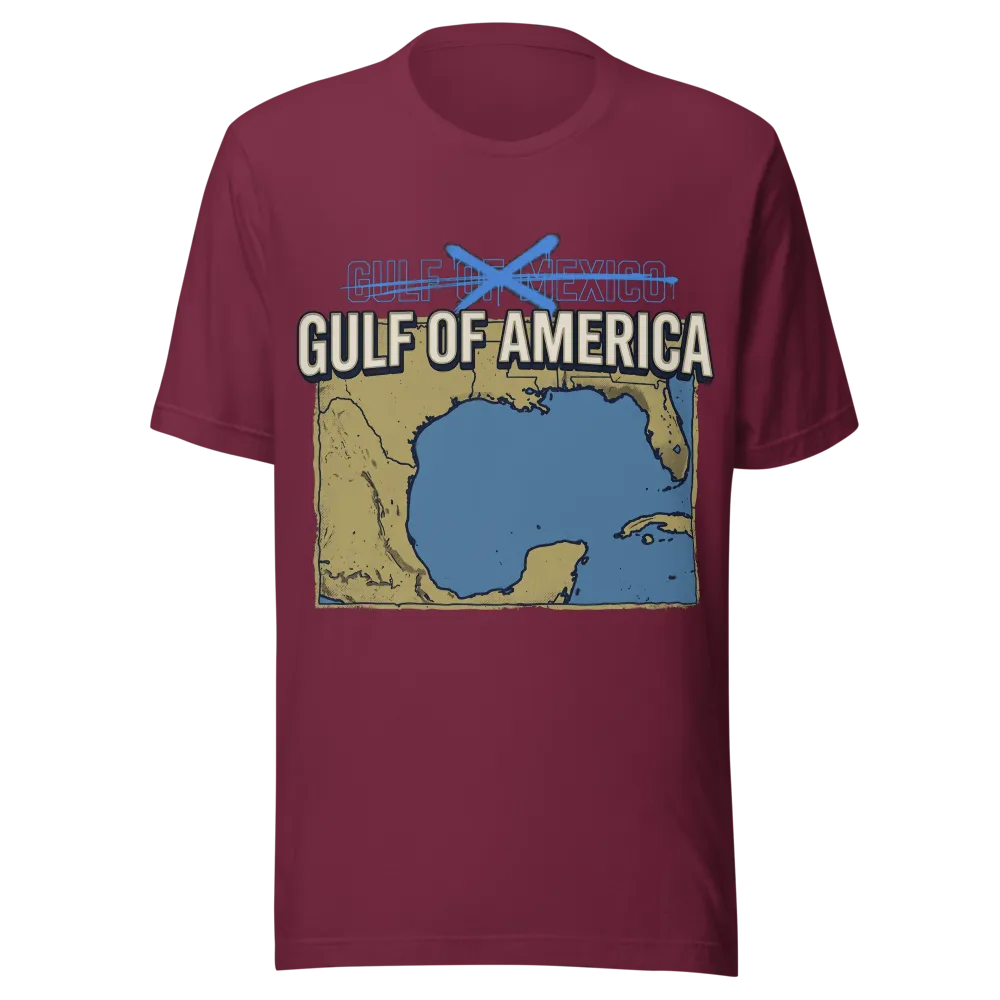 Gulf of America Tee (Red, Maroon) on a Heather Red unisex staple t-shirt