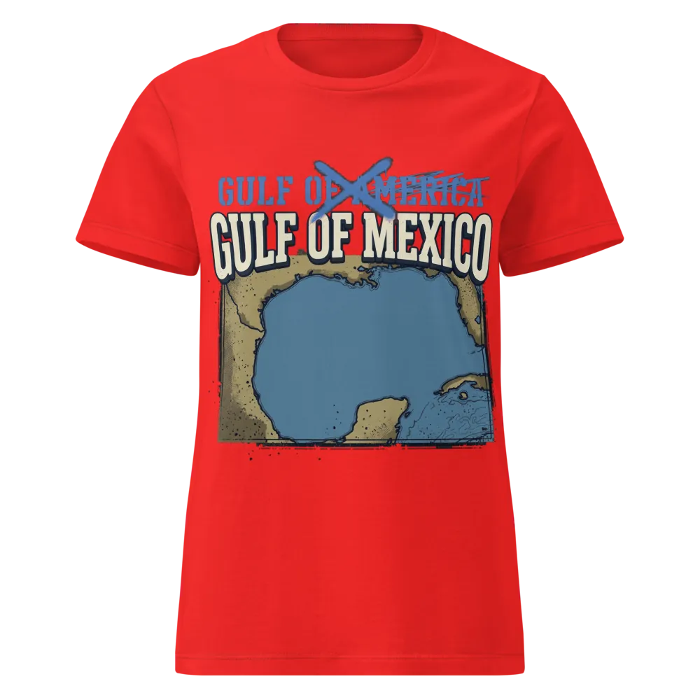 Gulf of Mexico Women's Tee (Red, Maroon) on a Red women's basic softstyle t-shirt
