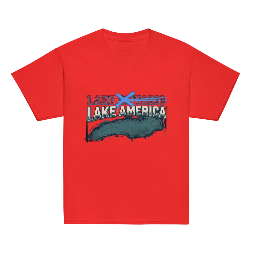 Lake America Kids Tee (Red) on a Red youth classic tee