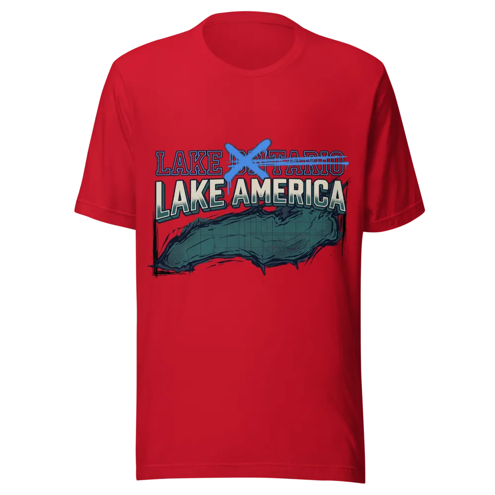 Lake America Tee (Red, Maroon) on a Red unisex staple t-shirt