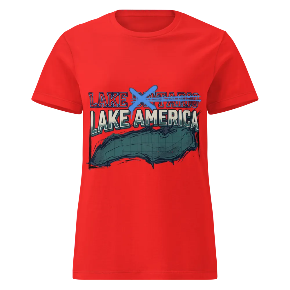 Lake America Women's Tee (Red) on a Red women's basic softstyle t-shirt
