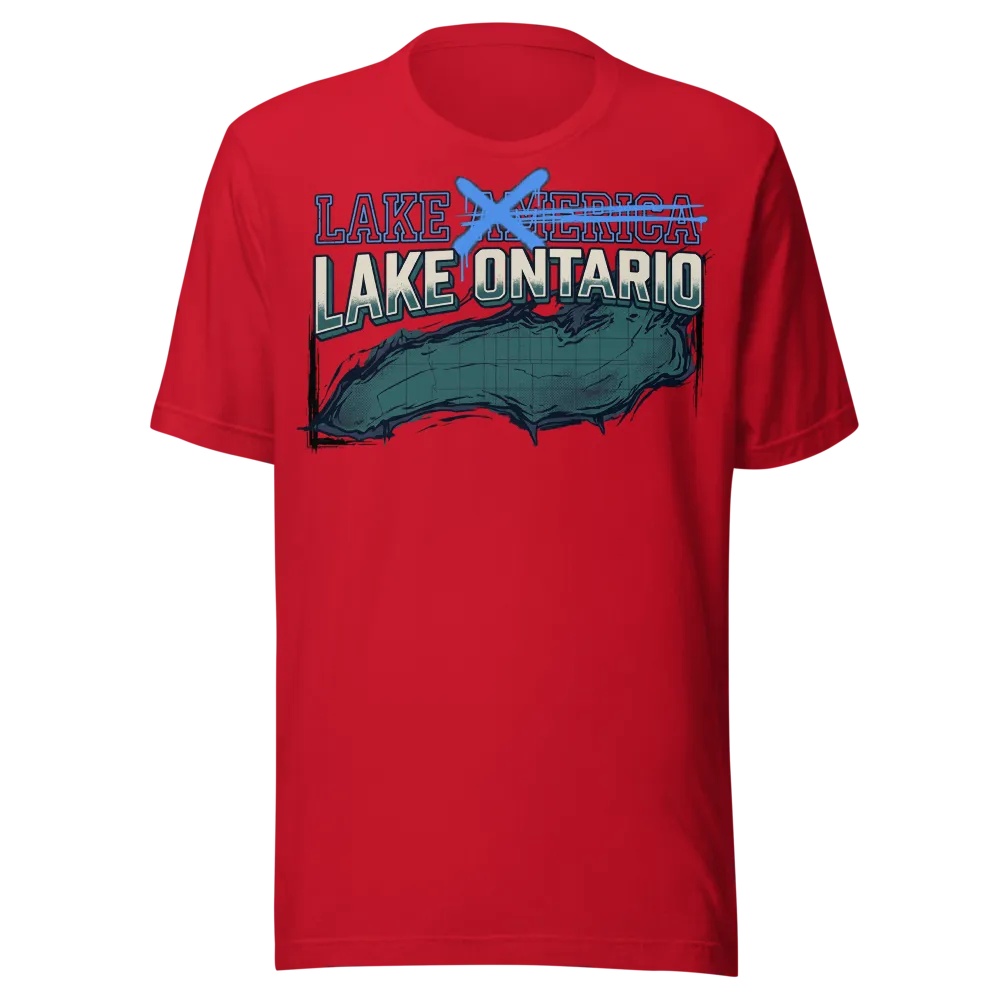 Lake Ontario Tee (Red, Maroon) on a Red unisex staple t-shirt