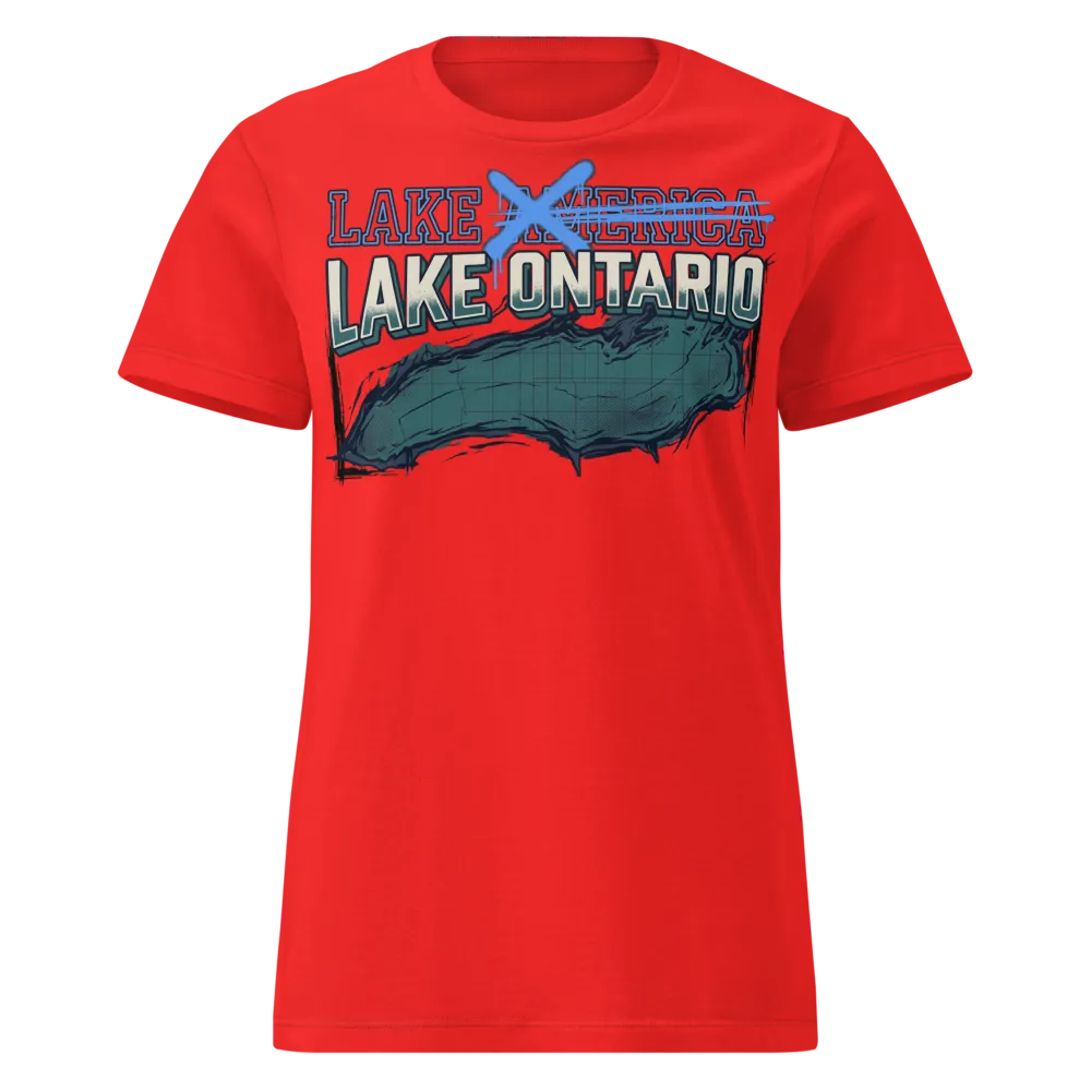 Lake Ontario Women's Tee (Red, Maroon) on a Red women's basic softstyle t-shirt