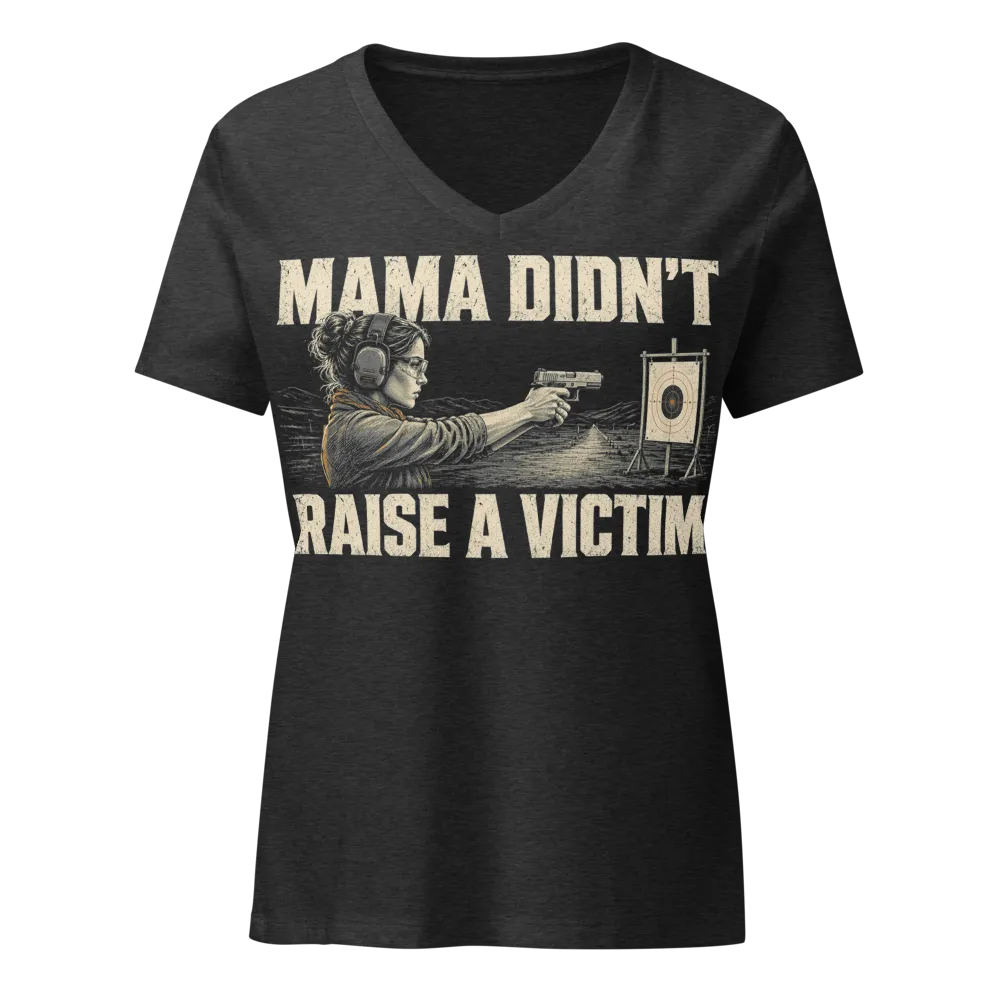 Mama Didn't Raise a Victim on a Heather Navy women's relaxed v-neck t-shirt
