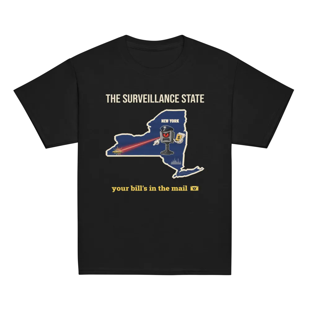 New York The Surveillance State on a Royal youth classic tee