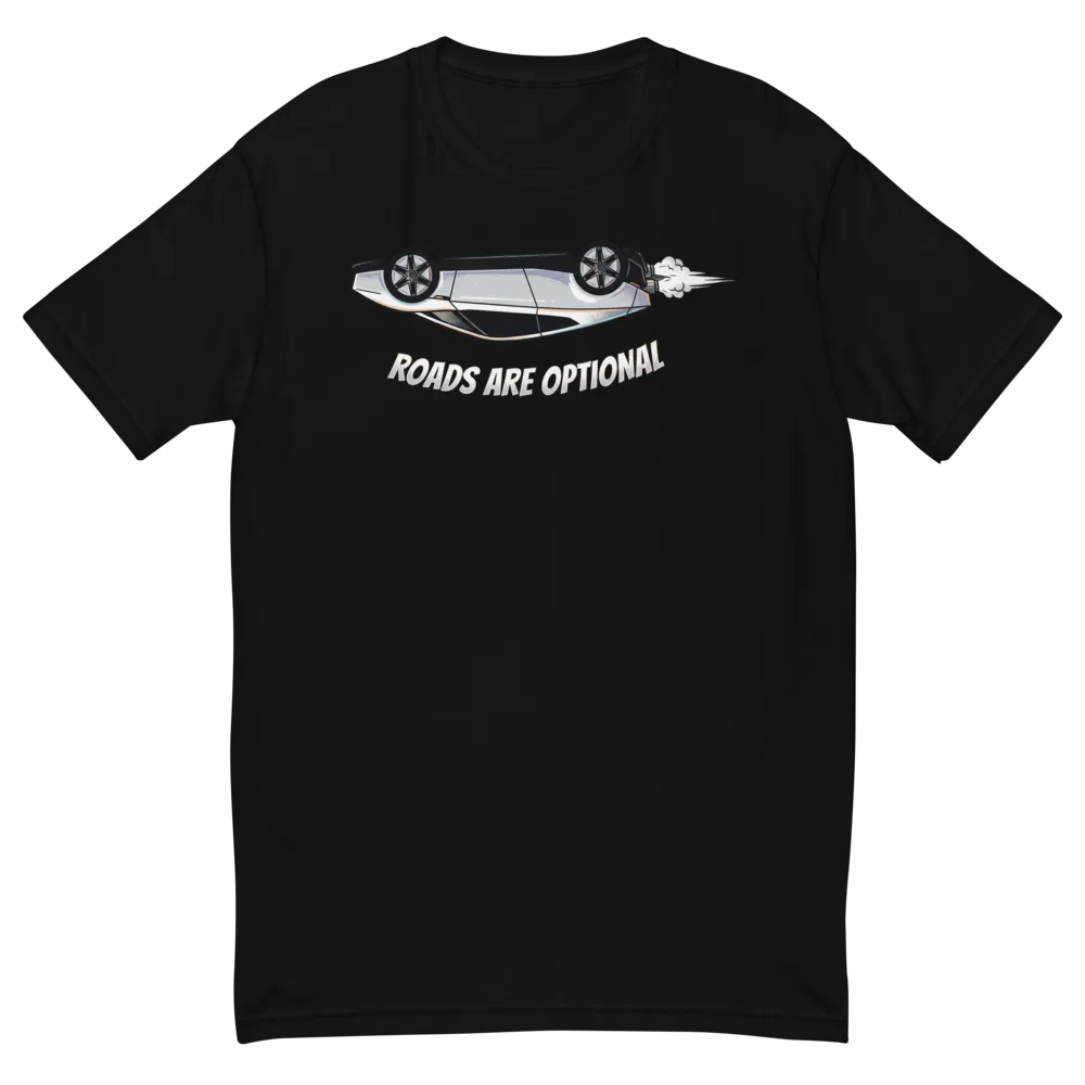 Roads Are Optional Flying Supercar on a Black men's fitted t-shirt