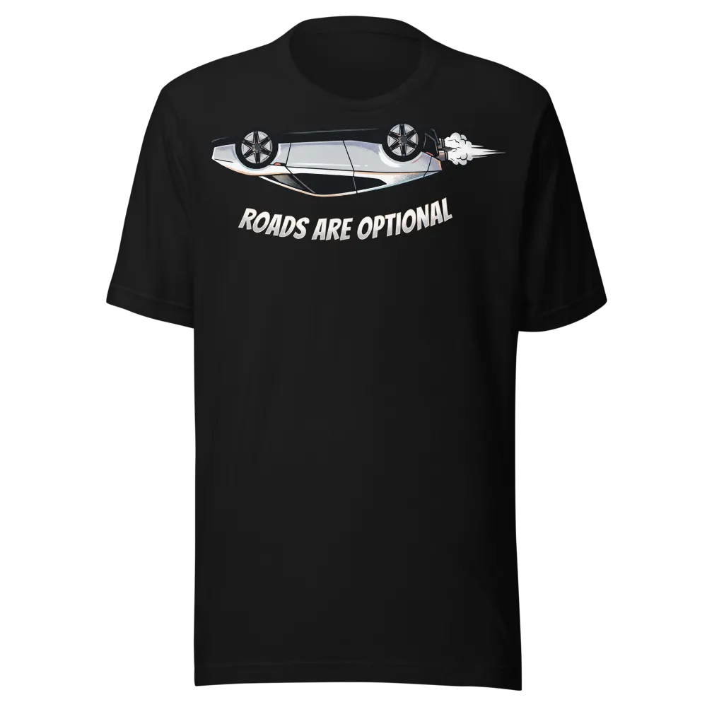 Roads Are Optional Flying Supercar on a Steel Blue unisex staple t-shirt