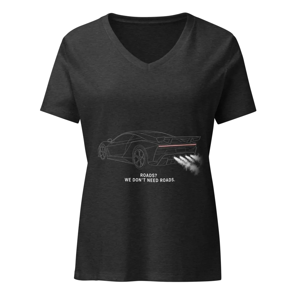 Space Car Flying Supercar Women's Tee on a Berry women's relaxed v-neck t-shirt