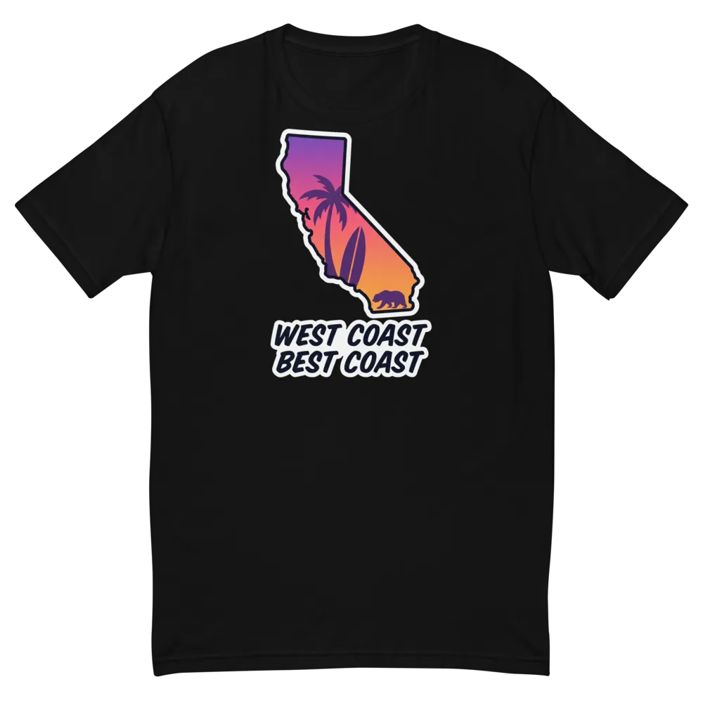 West Coast Best Coast California on a Black men's fitted t-shirt