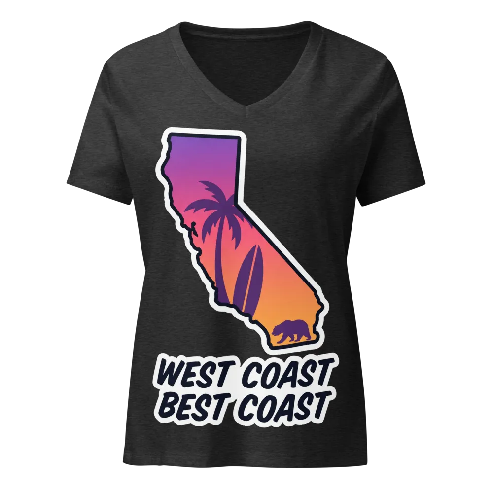West Coast Best Coast California Women's Tee on a Heather Navy women's relaxed v-neck t-shirt