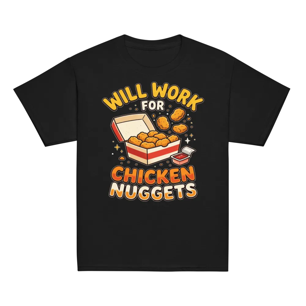 Will Work For Chicken Nuggets on a Charcoal youth classic tee