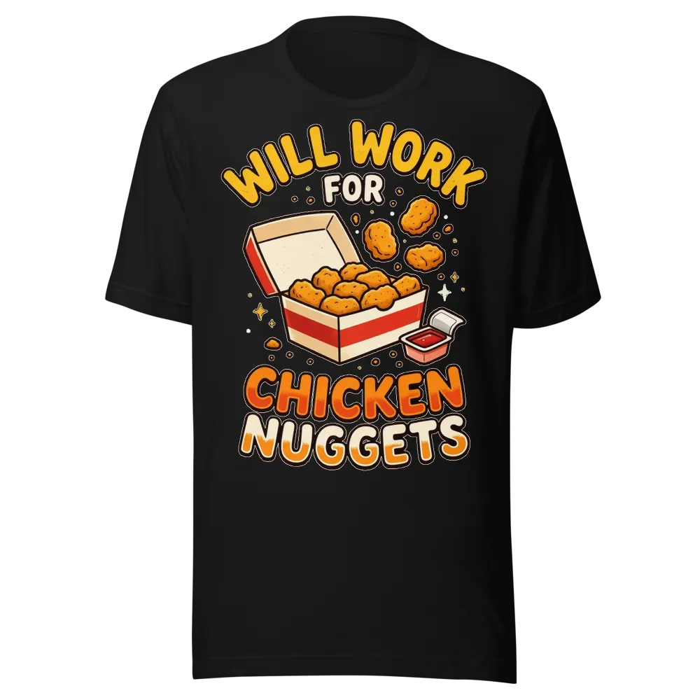 Will Work For Chicken Nuggets on a Olive unisex staple t-shirt